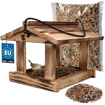 Krmítko pro ptáky dřevěné opalované + krmivo 0,5 kg