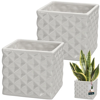 Květináč keramický čtvercový Piano bílý 14x14 cm 2 ks.
