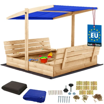 Dřevěné pískoviště se stříškou lavičkami uzamykatelné velké přírodní 140 cm