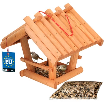 Krmítko ptačí domeček dřevěný krmivo 0,5 kg - Barva mahagon