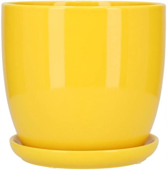 Keramický květináč s podšálkem žlutý ⌀13 cm kotarbau