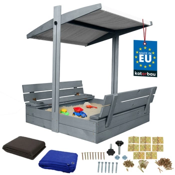 Dřevěné pískoviště se stříškou lavičkami uzamykatelné velké šedé 100 cm