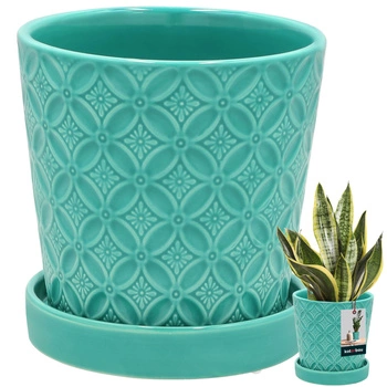 Květináč kulatý tyrkysový s podmiskou ⌀ 13 cm