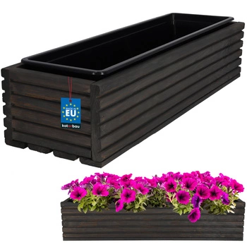 Květináč zahradní dřevěný truhlík na terasu s vložkou antracit 64x20 cm