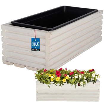 Květináč zahradní dřevěný truhlík na terasu s vložkou bílý 44x20 cm