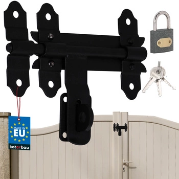 Šroub brány garážových vrat ocelový černý s visacím zámkem 150 mm