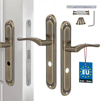 Dveřní klika klasická dlouhá štítka zámek wc patina 72 mm