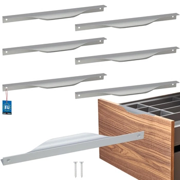 Hranatá nábytková úchytka moderní hliník stříbrná 256 mm sada 6 ks.