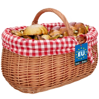 Košík z proutí velikonoční na nákupy piknik houby s červenou podšívkou 47 cm