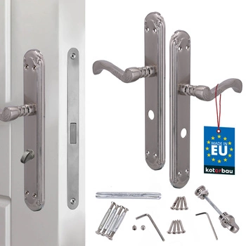 Dveřní klika s retro dekorem dlouhá hřídel satén zámek na wc 72 mm