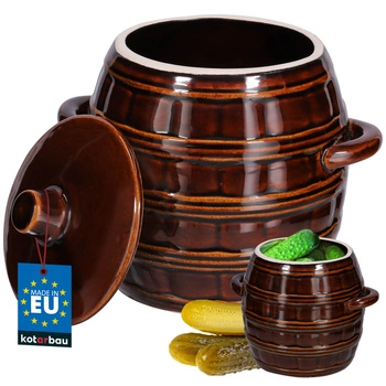 Kameninový sud s víkem na nakládané kysané zelí hnědý 2,5 l