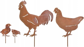 Sada kovaných figurek zahradní ozdoby rezavé slepice