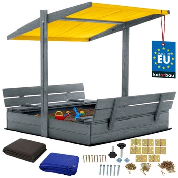Dřevěné pískoviště se stříškou lavičkami uzamykatelné velké šedé 120 cm