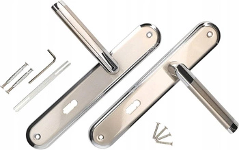 Dveřní klika 72mm, dlouhý štít, na klíč, sada - Barva nikl-chrom