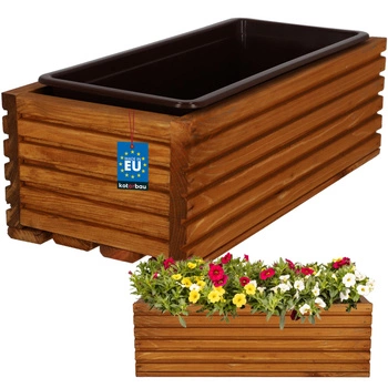 Květináč zahradní dřevěný truhlík na terasu s vložkou dub 44x20 cm