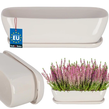 Květináč keramický podlouhlý bílý s podmiskou 40 cm