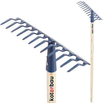 Kovové zahradní hrábě s 12 zuby a dřevěnou násadou kotarbau