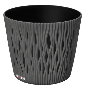 Květináč s vlnitými žlábky a vložkou 195x225 mm - Barva šedý kámen