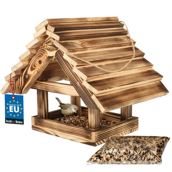 Dřevěné krmítko pro ptáky + krmivo 0,5 kg hnědá