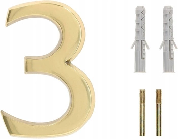 Číslo domu "3" na dveře 3d 10 cm mosazné