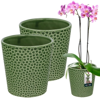 Keramický květináč zelená rostliny orchideje 9,5 cm sada 2 ks.
