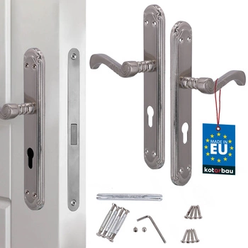 Dveřní klika s retro dekorem dlouhý dřík satén pro vložku 72 mm