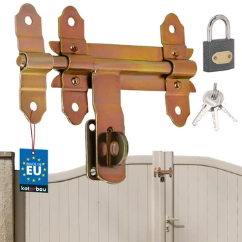 Šroub brány garážových vrat zinek zlato s visacím zámkem 150 mm