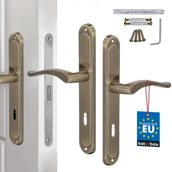 Klasická dveřní klika dlouhá štítka na klíč patina 72 mm