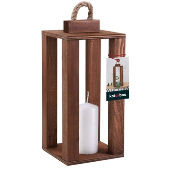 Dřevěná lucerna na svíčku domácí zahrada hnědá 13,5x13,5 cm