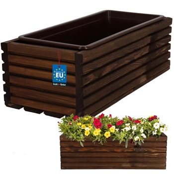 Květináč zahradní dřevěný truhlík na terasu s vložkou hnědý 44x20 cm