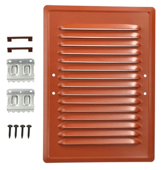 Krátka ventilační mřížka komínová kovová 14x21 s dráty - Barva cihlová