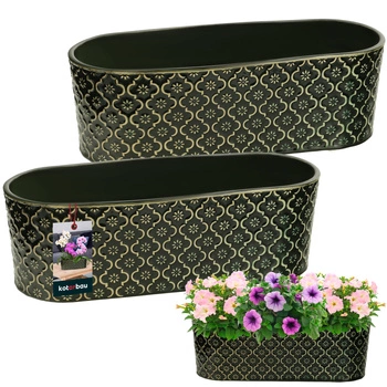 Elegantní keramický podlouhlý květináč tmavě zelený 12x37 cm sada 2 ks.