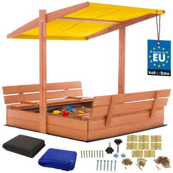 Dřevěné pískoviště se stříškou lavičkami uzamykatelné velké hnědé 120 cm