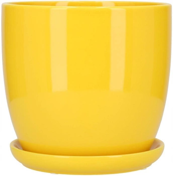 Keramický květináč s podšálkem žlutý ⌀15 cm