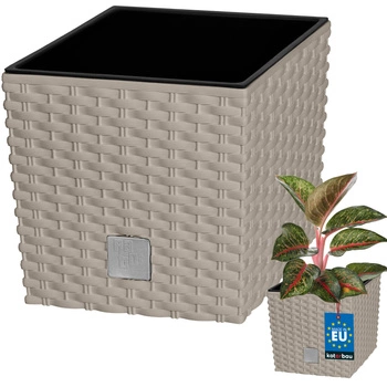 Zahradní ratanový květináč s vložkou mocca 20x20 cm