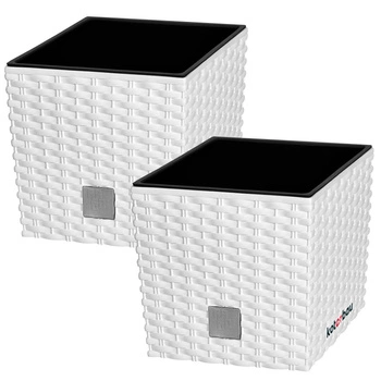 Zahradní ratanový květináč s vložkou bílý 17x17 cm sada 2 ks.