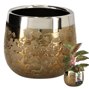 Květináč keramický kulatý zlatý efekt lustra ⌀ 10 cm