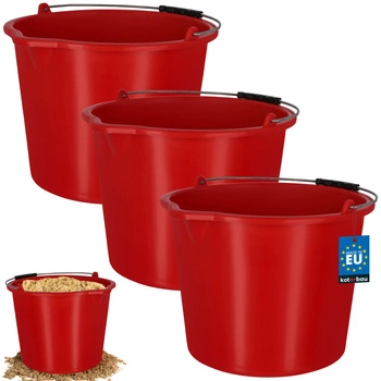 Vědro stavební hospodářské s výlevkou 16 l červené sada 3 ks