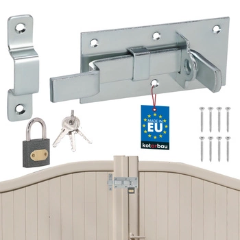 Závora ohnutá univerzální na dveře branku ocelová s visacím zámkem 130 mm