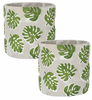 Sada 2 betonových obalů na květináče se vzorem listů - 20 cm kotarbau