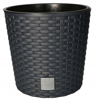Kulatý ratanový květináč s antracitovou vložkou 200x190 mm kotarbau černá
