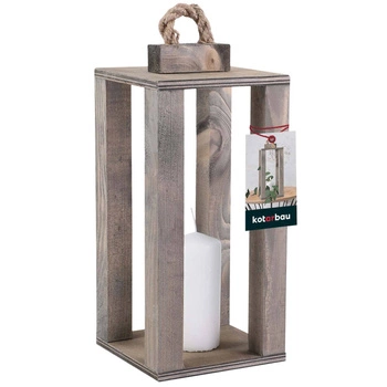 Dřevěná lucerna na svíčku domácí zahrada šedá 13,5x13,5 cm