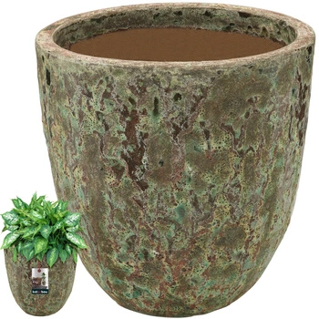 Květináč keramický ⌀ 46 cm tyrkysově hnědý ruční práce