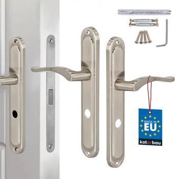 Dveřní klika klasická dlouhá štítka zámek wc satén 72 mm