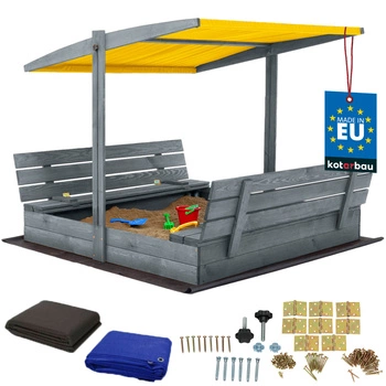 Dřevěné pískoviště se stříškou lavičkami uzamykatelné velké šedé 140 cm