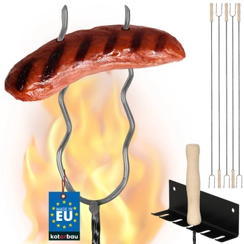 Tyč na klobásy dvouzubá vlnitá se závěsem 130 cm sada 5 ks.