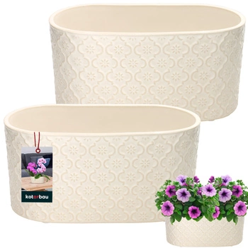 Elegantní keramický podlouhlý květináč krémový 12x25 cm sada 2 ks.