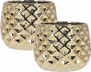 Sada 2x květináč keramika glazovaný 13 cm - Barva zlatá