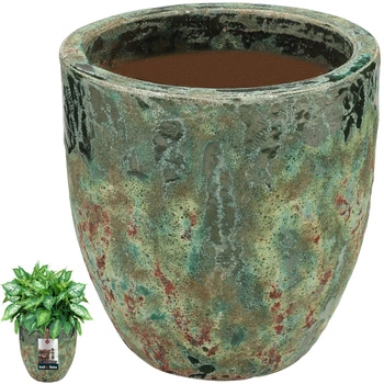 Květináč keramický ⌀ 30 cm tyrkysově hnědý ruční práce