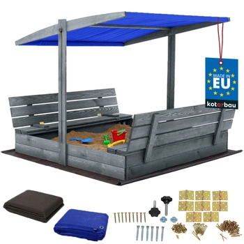 Dřevěné pískoviště se stříškou lavičkami uzamykatelné velké šedé 140 cm